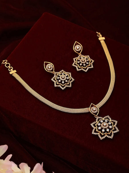 Gold-Plated Cubic Zirconia Studded Jewelry Set VitansEthnics