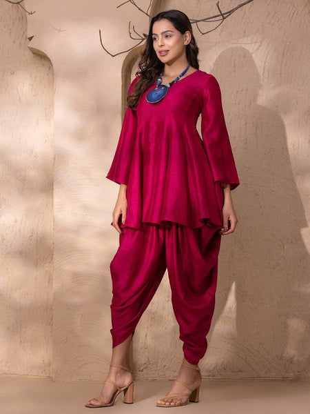 V Neck Peplum Kurti with Dhoti Pants Set VitansEthnics