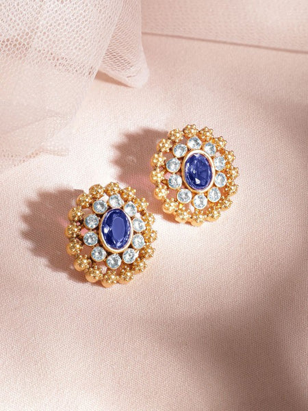 24K Gold Plated Handcrafted Blue Sapphire Intricate Choker Jewellery Set For Women VitansEthnics