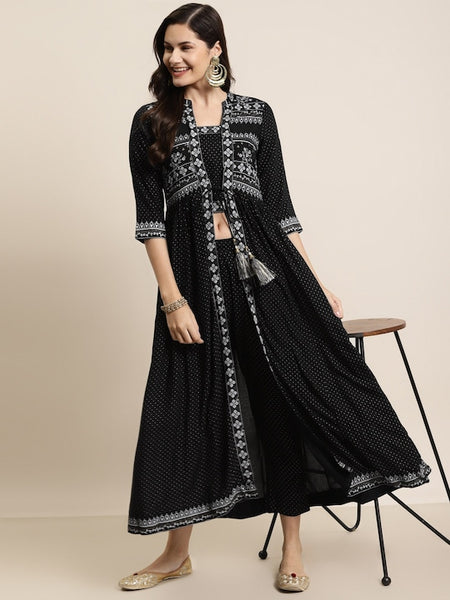 Women Ethnic Motifs Printed Layered Jacket Style Kurta with Trousers, Indo Western Set for women, Indian Wedding Outfit, Lehenga Choli VitansEthnics