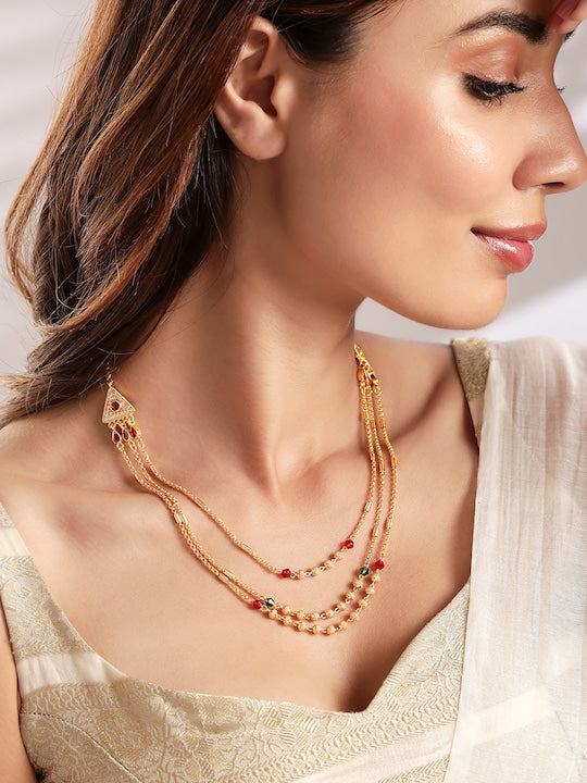 22K Gold-Plated Handcrafted Layered Beaded Necklace VitansEthnics