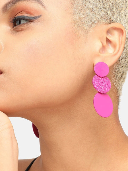 Gold Plated Pink Contemporary Drop Earrings VitansEthnics