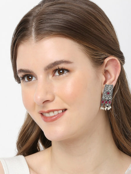 Silver-Toned Floral Set Of 3 Jhumka Earrings VitansEthnics