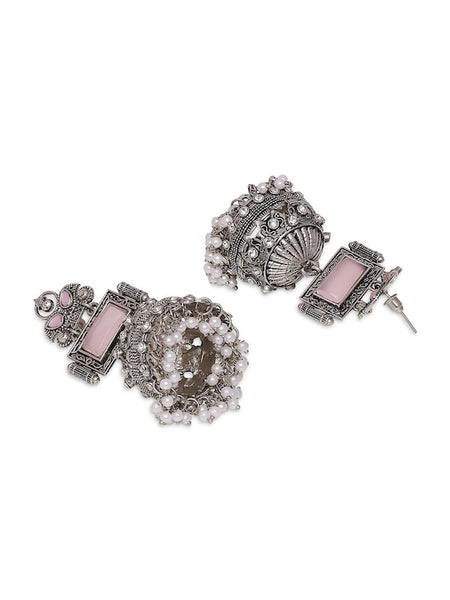 Beaded Dome-Shaped Oxidised Jhumka Drop Earrings VitansEthnics