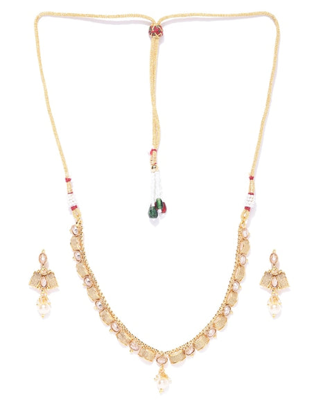 Gold-Plated Stone-Studded Beaded Handcrafted Jewelry Set VitansEthnics