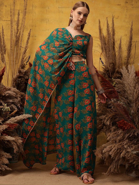 Floral Printed Crop Top with Palazzo Set for Women Boho Chic Coord Set Festival Outfit Ethnic Indian Dress Co-ords, Indo Western Outfit VitansEthnics