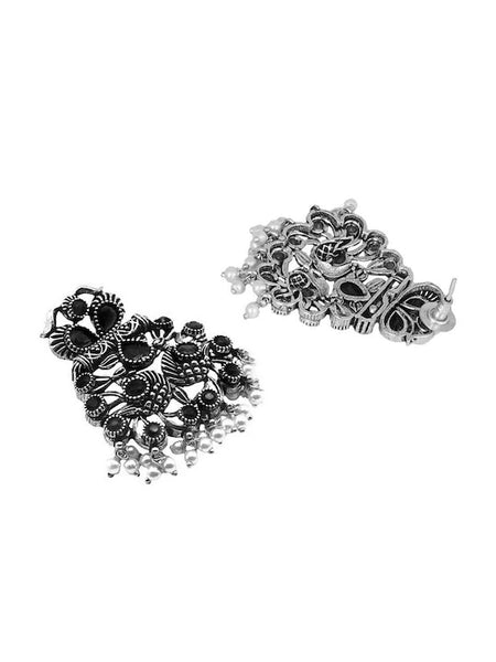Oxidised Silver-Plated Black Artificial Stones-Studded Vaidehi Jewellery Set VitansEthnics