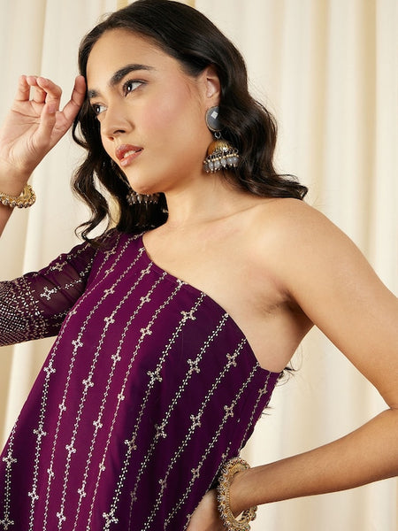 One Shoulder Asymmetric Top with Dhoti Pants vitansethnics