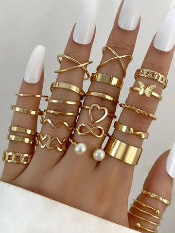 Women Set Of 23 Gold-Plated Finger Rings VitansEthnics