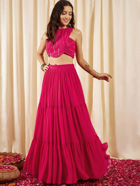 Embellished Sleeveless Crop Top With Skirt For Women, Indian Lehenga Choli, Wedding Guest Outfit, Indian Dress, Indian Gown Party Wear Dress VitansEthnics