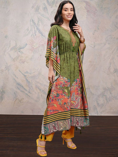 Printed Kaftan Kurta With Trousers For Women, Indian Suit Set, Indian Dress, Indo Western Outfit, Kaftan Kurti Set VitansEthnics