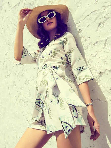 Green & White Printed Jumpsuit VitansEthnics