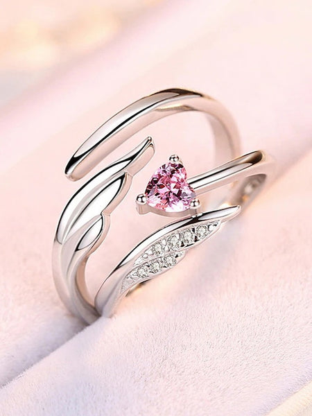 Set Of 2 Silver-Plated CZ-Studded Couple Finger Rings VitansEthnics