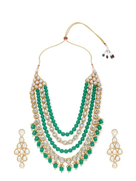 Gold-Plated White Kundan Studded Jewellery Set VitansEthnics