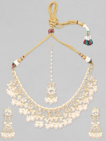22K Gold-Plated Kundan Studded & Pearl Beaded Jewellery Set VitansEthnics