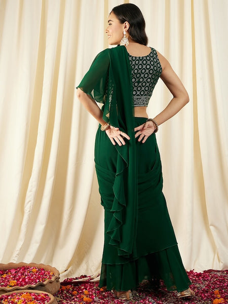 Women Blouse with prestiched frill gown | Ready to wear saree VitansEthnics