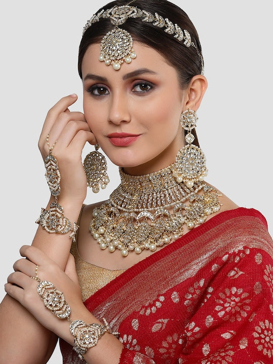 Gold-Plated Kundan-Studded & Beaded Bridal Jewellery Set VitansEthnics