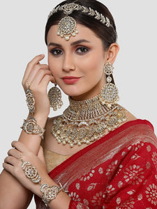 Gold-Plated Kundan-Studded & Beaded Bridal Jewellery Set VitansEthnics