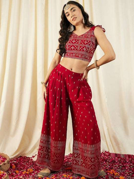 Crop Top With Pleated Palazzo Pants Set vitansethnics