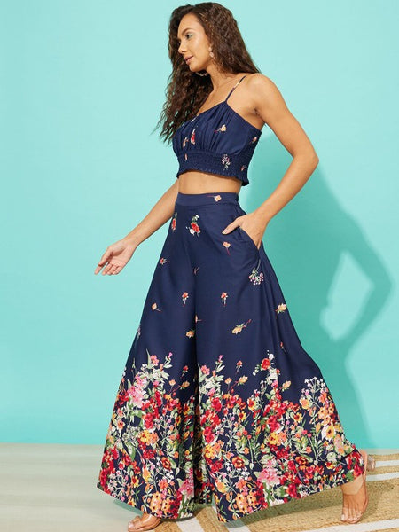 Floral Printed Crop Top with Palazzo Indo Western Set VitansEthnics