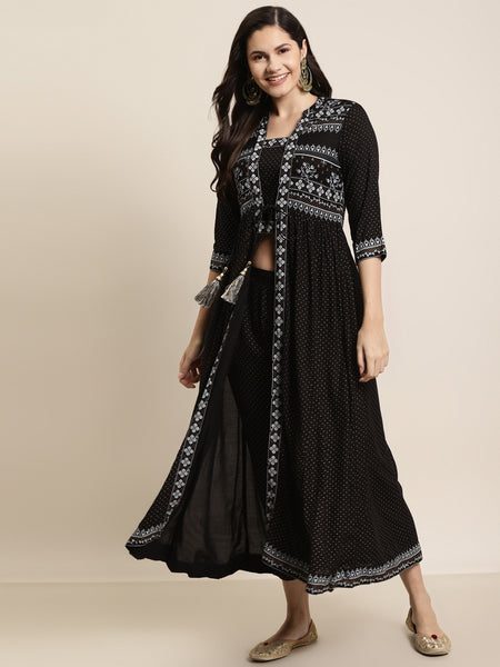 Women Ethnic Motifs Printed Layered Jacket Style Kurta with Trousers, Indo Western Set for women, Indian Wedding Outfit, Lehenga Choli VitansEthnics