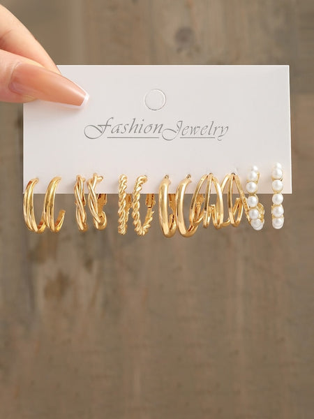 Set Of 18 Gold-Plated Beaded Contemporary Hoop Earrings VitansEthnics