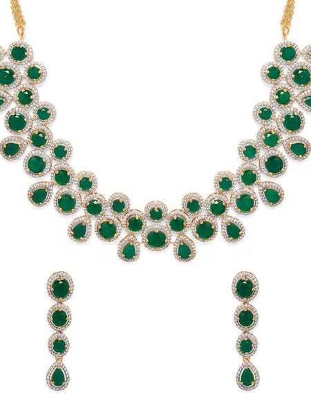 Women Gold-Plated Green Stone Studded Handcrafted Statement Necklace Set VitansEthnics