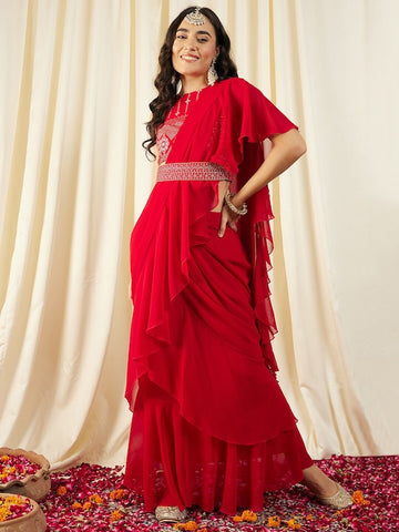 Women Blouse with prestiched frill gown | Ready to wear saree VitansEthnics