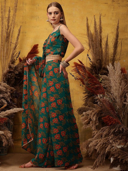 Floral Printed Crop Top with Palazzo Set for Women Boho Chic Coord Set Festival Outfit Ethnic Indian Dress Co-ords, Indo Western Outfit VitansEthnics