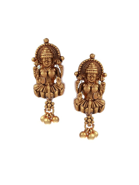 Gold-Plated Green & Red Stone Studded Goddess Jewellery Set VitansEthnics