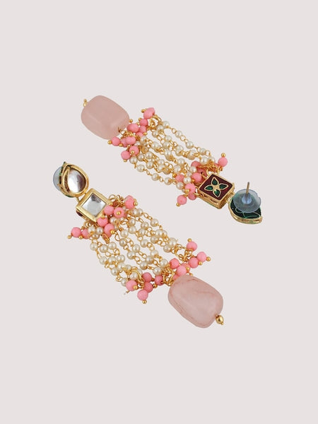 18k Gold-Plated Pink Kundan-Studded & Beaded Jewellery Set VitansEthnics