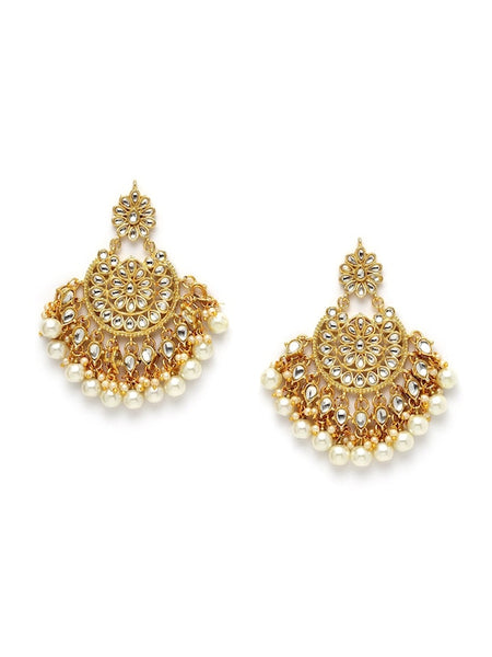 Gold-Plated & White Kundan-Studded & Beaded Bridal Jewelry Set VitansEthnics