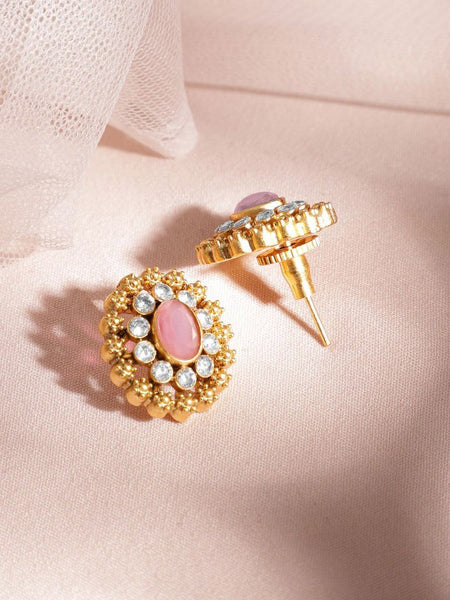 24K Gold Plated Handcrafted Pastel Pink Intricate Choker Jewellery Set For Women VitansEthnics