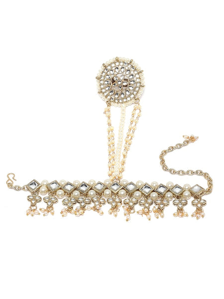 Kundan Gold-Plated Ring Bracelet | Haath Phool | Bracelet With Attached Ring VitansEthnics
