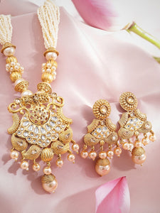 Gold-Plated White Stone Studded Jewelry Set VitansEthnics