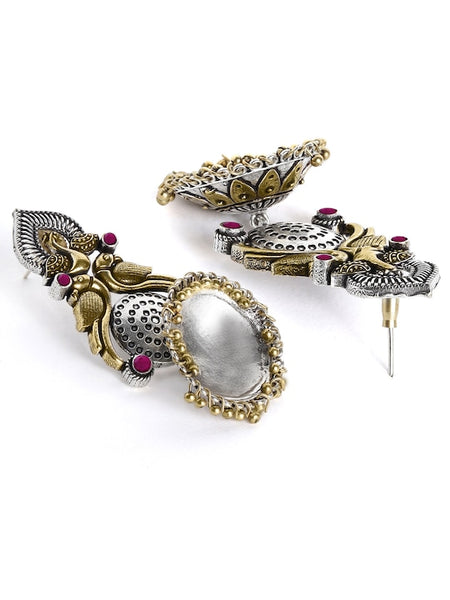 Silver-Plated & Gold-Toned Handcrafted Oxidised Peacock Shaped Jhumkas VitansEthnics