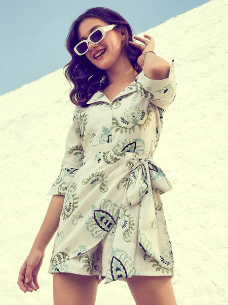 Green & White Printed Jumpsuit VitansEthnics