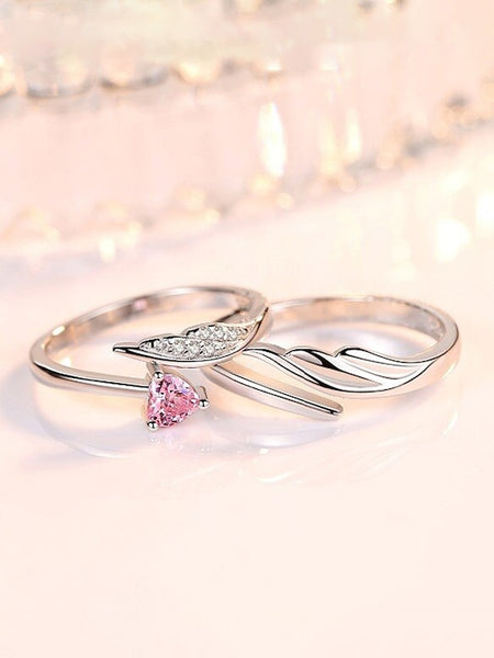 Set Of 2 Silver-Plated CZ-Studded Couple Finger Rings VitansEthnics