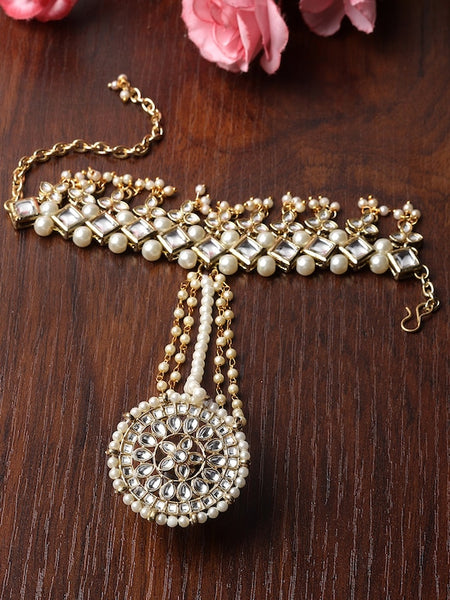 Kundan Gold-Plated Ring Bracelet | Haath Phool | Bracelet With Attached Ring VitansEthnics