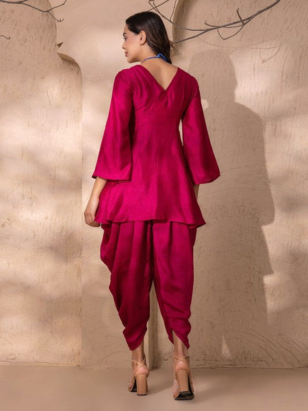 V Neck Peplum Kurti with Dhoti Pants Set VitansEthnics