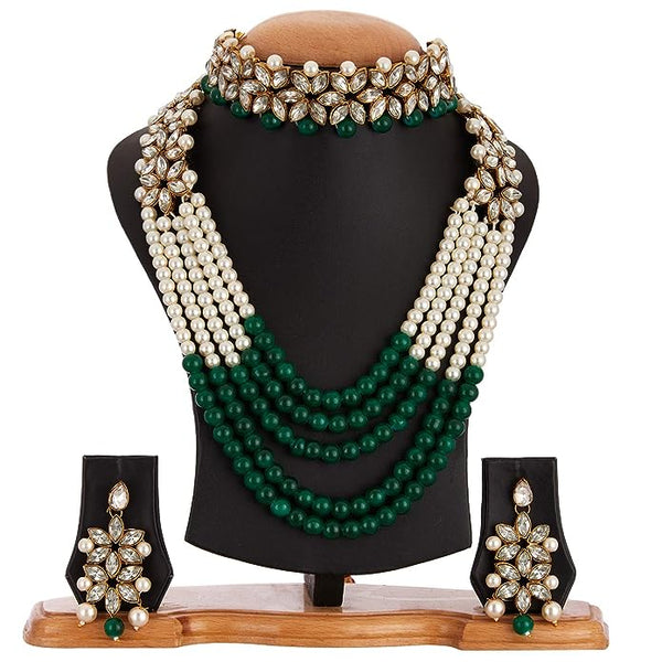 Women Gold Plated Bridal Long Necklace Set Neck Choker with Earrings and Maang Tikka VitansEthnics
