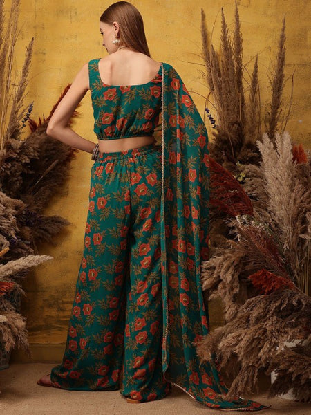 Floral Printed Crop Top with Palazzo Set for Women Boho Chic Coord Set Festival Outfit Ethnic Indian Dress Co-ords, Indo Western Outfit VitansEthnics