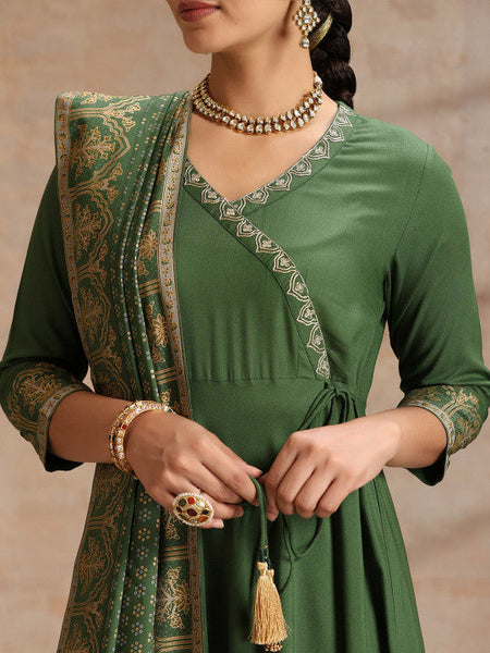 Ethnic Motifs Angrakha Kurta with Trousers & Dupatta Set VitansEthnics