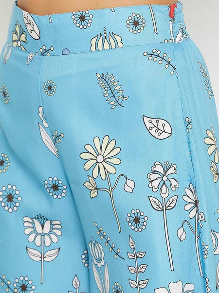 Blue Floral Printed Top with Skirt & Shrug Set| Co-ords Set VitansEthnics