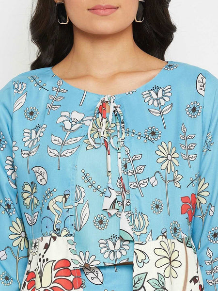 Blue Floral Printed Top with Skirt & Shrug Set| Co-ords Set VitansEthnics