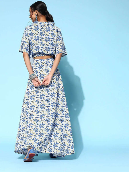 Designer Indian Floral Crop Top With Slit Skirt Set VitansEthnics