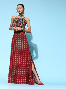 Designer Indian Printed Top With Side Slit Maxi Skirt Set VitansEthnics