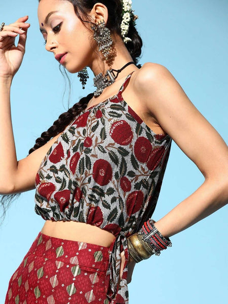 Designer Indian Printed Top With Side Slit Maxi Skirt Set VitansEthnics