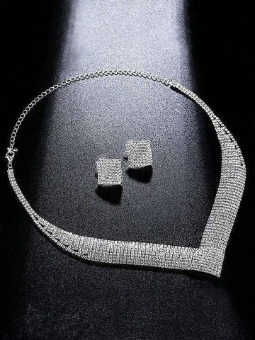Elegant Rhodium-Plated Silver-Toned & White Crystal-Studded Jewellery Set VitansEthnics