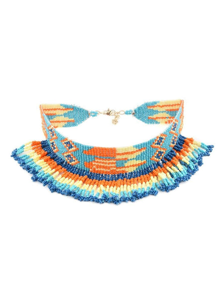 Blue & Orange Choker Necklace VitansEthnics